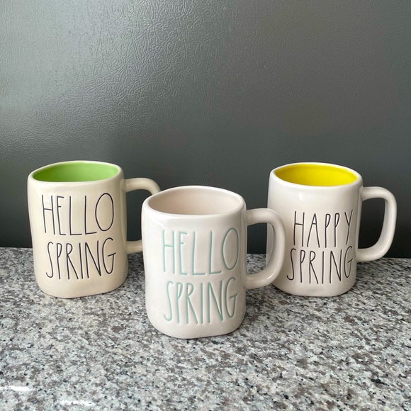RAE DUNN • Three Pairs of Stylish “HELLO HAPPY SPRING” Mugs Cups - Picture 1 of 9